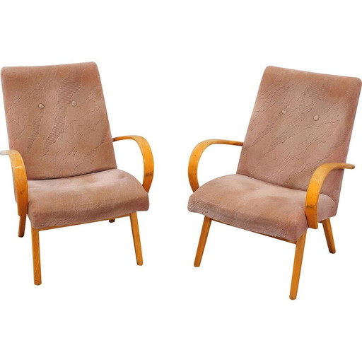 Paar vintage beuken fauteuils van Jaroslav Šmídek, Tsjecho-Slowakije 1960