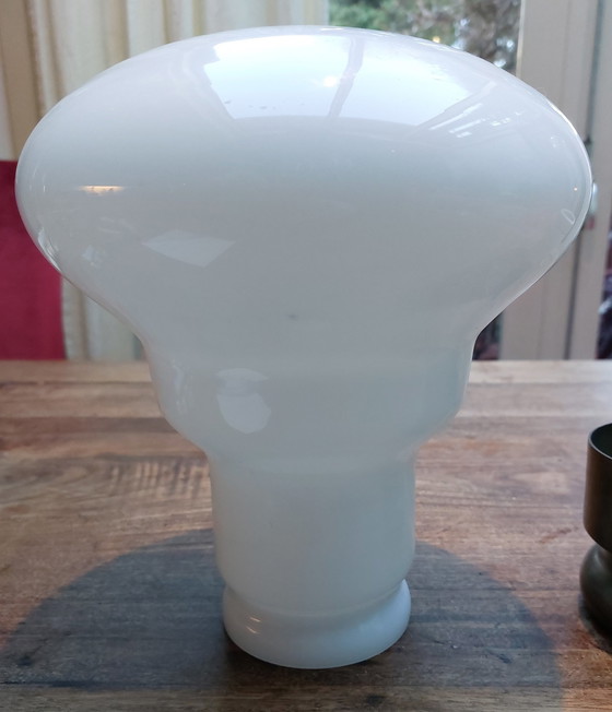 Image 1 of Witte Melkglas Art Deco Design Jaren’70 Plafond Lamp Incl. Metalen Ophang