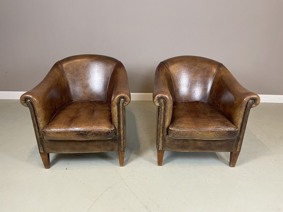 Image 1 of 2x Schapenleren clubfauteuils Nico v Oorschot vintage