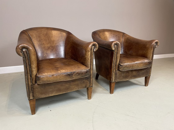 Image 1 of 2x Schapenleren clubfauteuils Nico v Oorschot vintage