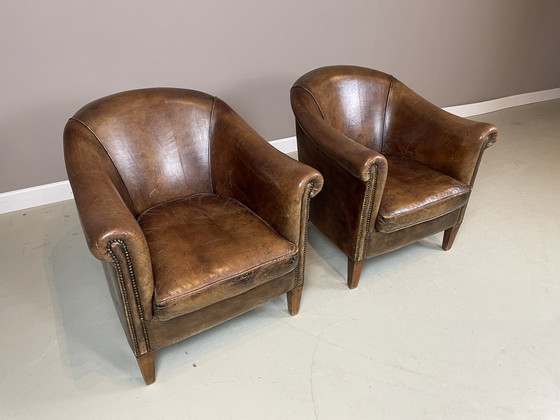 Image 1 of 2x Schapenleren clubfauteuils Nico v Oorschot vintage