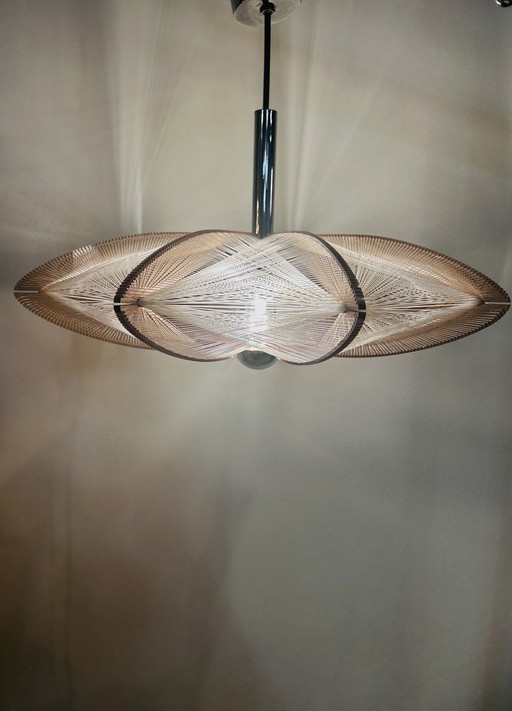 Vintage Paul Secon hanglamp, taupe plexiglas en nylon