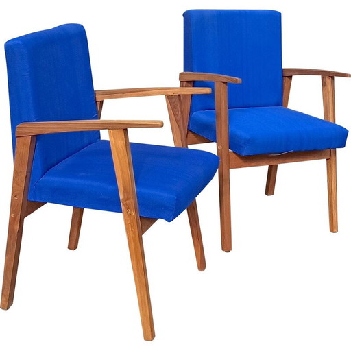 Paar vintage brugstoelen in massief teakhout, 1950