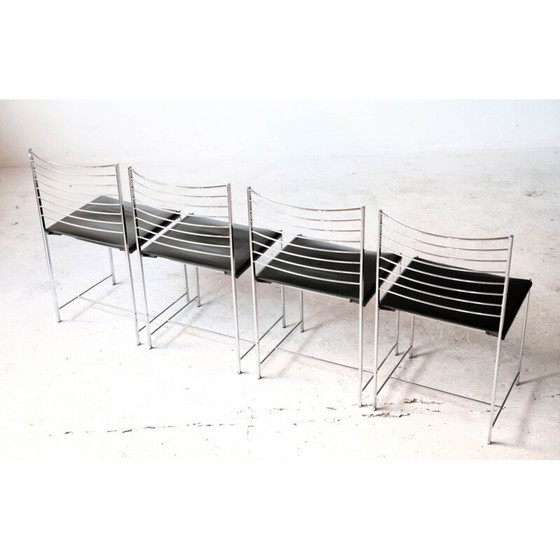 Image 1 of Set van 4 vintage stoelen van chroom en leer van Cidue, Italië 1970