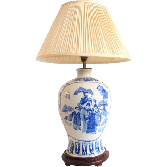Image 1 of Vintage blauw en wit porseleinen tafellampje
