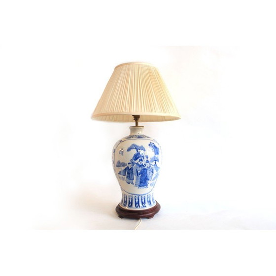 Image 1 of Vintage blauw en wit porseleinen tafellampje