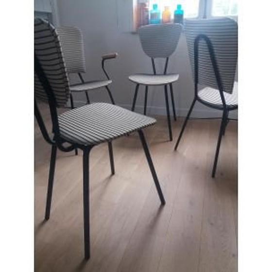 Image 1 of Set van 4 vintage stoelen met gestreepte patronen, jaren 1950