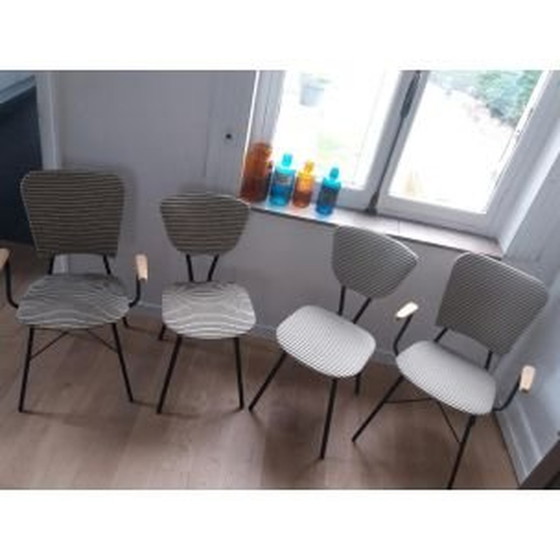 Image 1 of Set van 4 vintage stoelen met gestreepte patronen, jaren 1950
