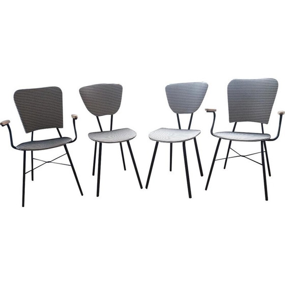 Image 1 of Set van 4 vintage stoelen met gestreepte patronen, jaren 1950