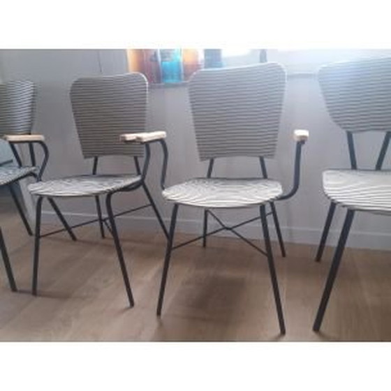 Image 1 of Set van 4 vintage stoelen met gestreepte patronen, jaren 1950
