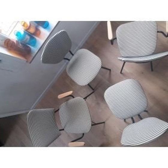 Image 1 of Set van 4 vintage stoelen met gestreepte patronen, jaren 1950