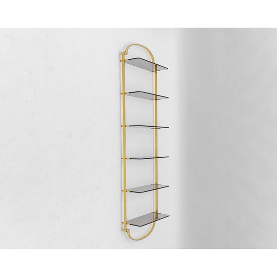 Image 1 of Vintage gouden wandplank met gerookte glazen leggers, Italië 1960