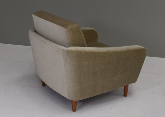 Image 1 of Vintage gebogen bank en fauteuil in origineel mohair