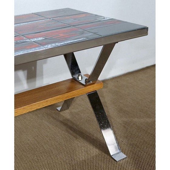 Image 1 of Vintage keramiek en verchroomd metalen salontafel, 1960