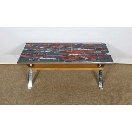 Vintage keramiek en verchroomd metalen salontafel, 1960