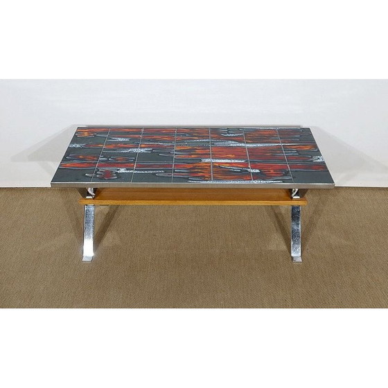 Image 1 of Vintage keramiek en verchroomd metalen salontafel, 1960