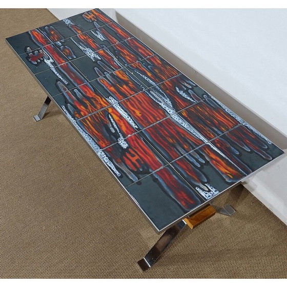 Image 1 of Vintage keramiek en verchroomd metalen salontafel, 1960