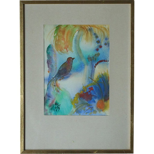 Vintage aquarel door Frideborg Bryth, 1961