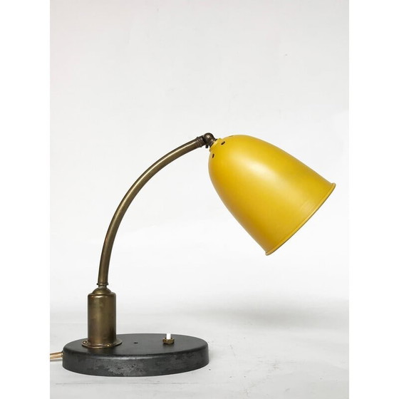 Image 1 of Franse vintage tafellamp in geel, jaren 1950
