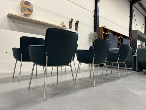 Image 1 of 6 Rolf Benz 655 Eetkamerstoelen Blauw Stof Leer