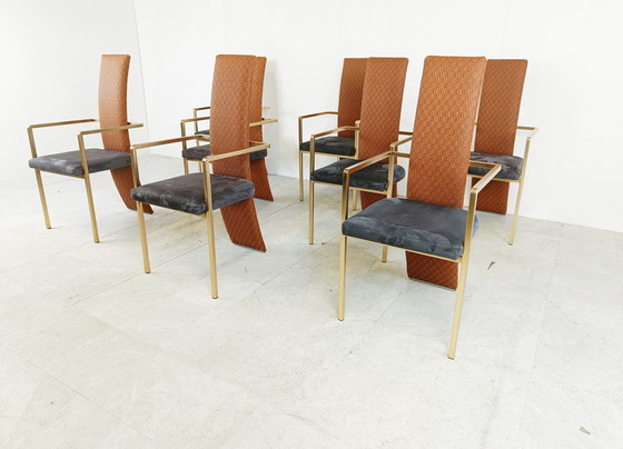 Image 1 of Set van 8 eetkamerstoelen met hoge rugleuning van Belgochrom, jaren 70 