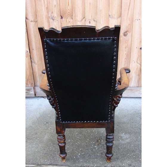 Image 1 of Eikenhout en naturel lederen vintage fauteuil