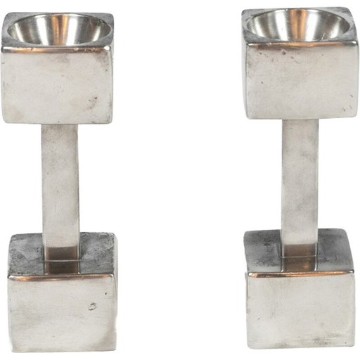 Paar vintage gegoten aluminium kandelaars, Denemarken 1960