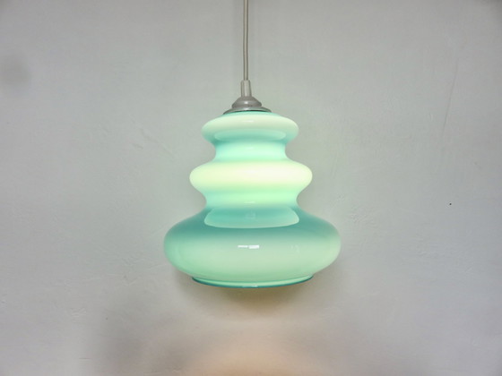 Image 1 of Blauw Turquoise Opaline 70's Hanglamp