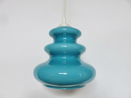 Blauw Turquoise Opaline 70's Hanglamp