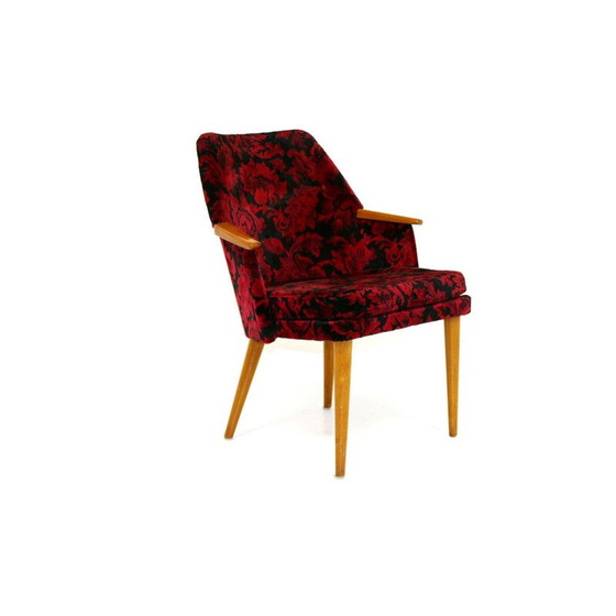 Image 1 of Vintage fauteuil met gebloemde stoffen zitting Zweden 1950