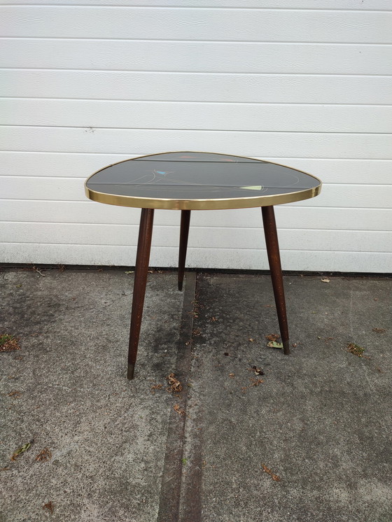 Image 1 of Grote Mid Century Tripod plantentafel met glas top