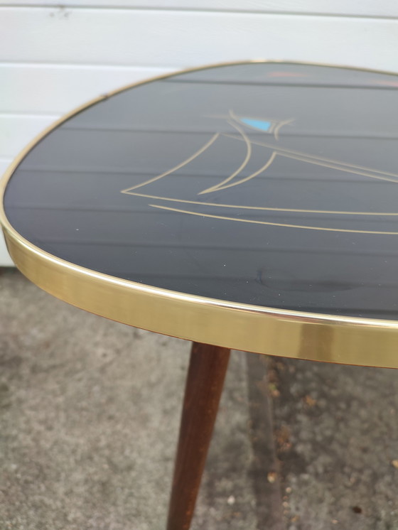 Image 1 of Grote Mid Century Tripod plantentafel met glas top