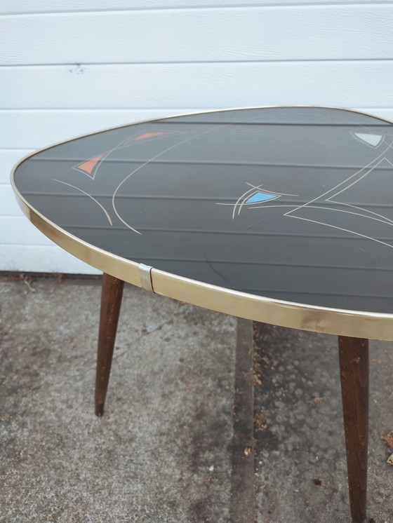 Image 1 of Grote Mid Century Tripod plantentafel met glas top