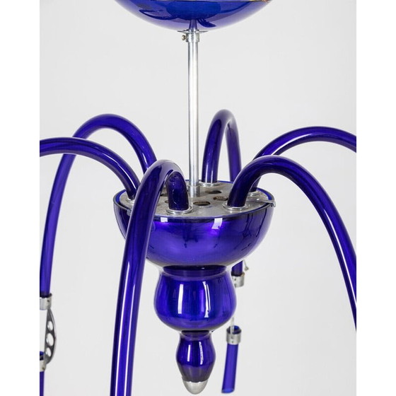 Image 1 of Vintage kroonluchter in blauw Murano glas van Vistosi, jaren 1980