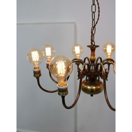 Image 1 of Minimal vintage messing kroonluchter met 8 takken