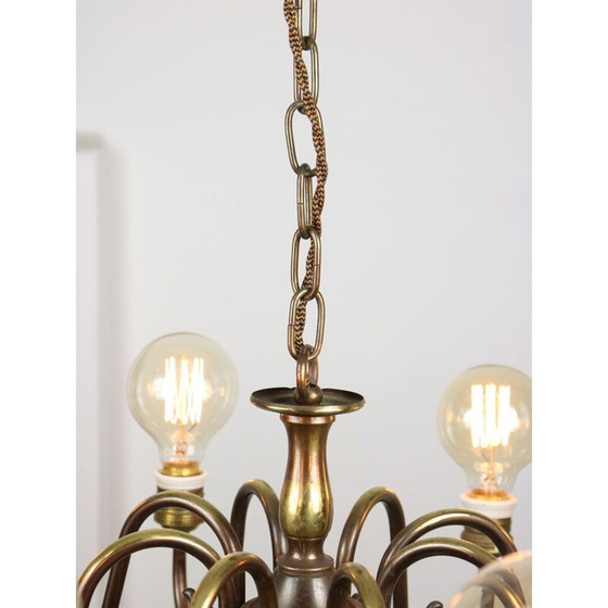 Image 1 of Minimal vintage messing kroonluchter met 8 takken
