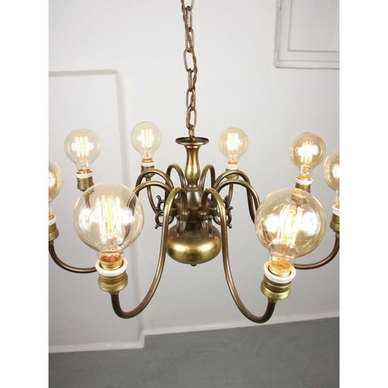 Image 1 of Minimal vintage messing kroonluchter met 8 takken