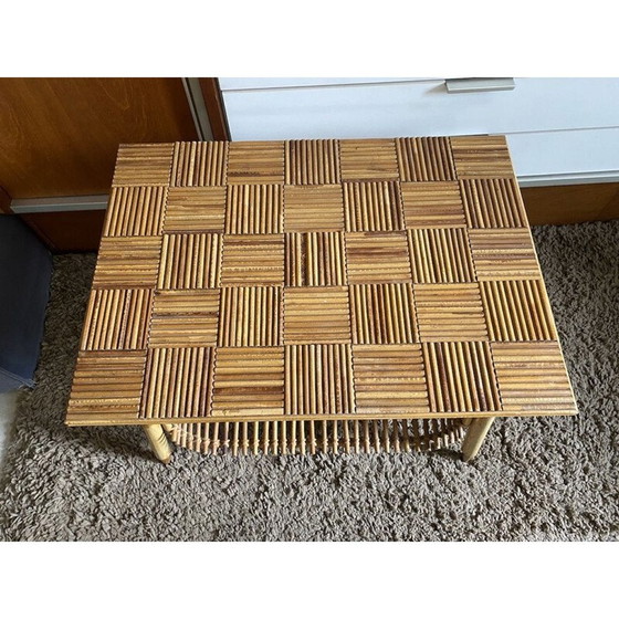 Image 1 of Vintage salontafel van gespleten bamboe en rotan, 1960