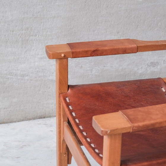 Image 1 of Paar vintage leren en houten fauteuils, Frankrijk 1970