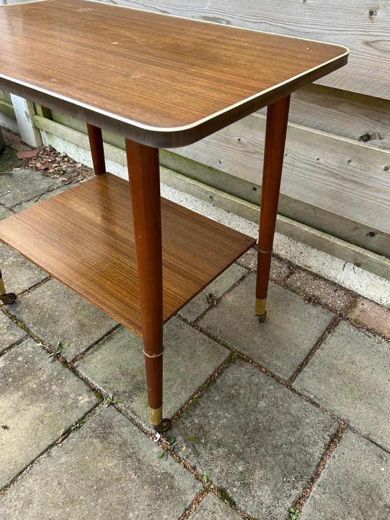 Image 1 of Vintage Serveertrolley Met Messing Wieltjes/Accenten