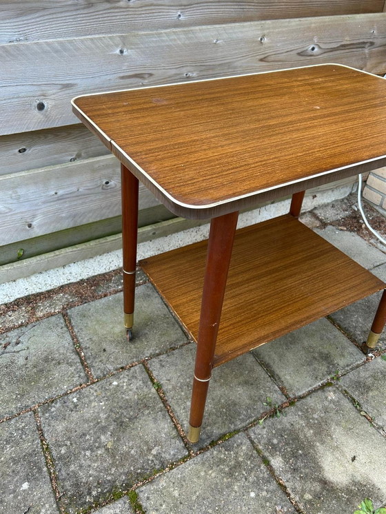 Image 1 of Vintage Serveertrolley Met Messing Wieltjes/Accenten