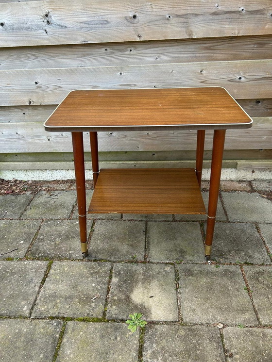 Image 1 of Vintage Serveertrolley Met Messing Wieltjes/Accenten