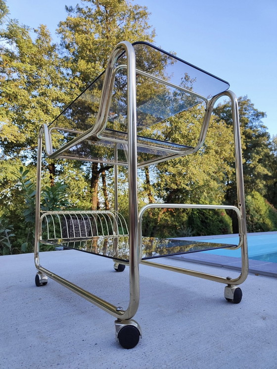 Image 1 of Vintage Hollywood Regency Modern Chroom Trolley