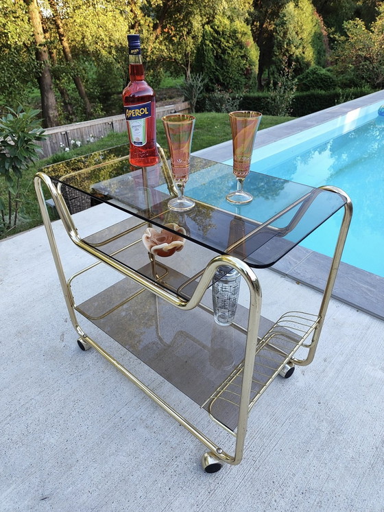 Image 1 of Vintage Hollywood Regency Modern Chroom Trolley