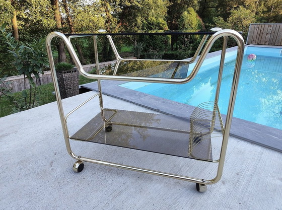 Image 1 of Vintage Hollywood Regency Modern Chroom Trolley