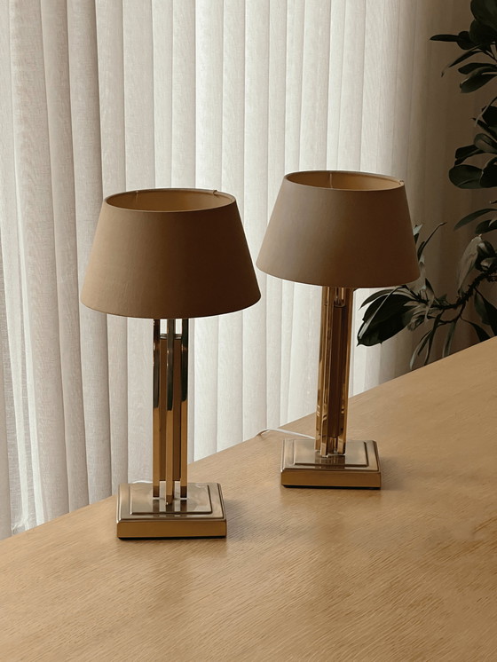 Image 1 of Set van 2 Vintage 70S Regency Stijl Messing Tafellampen