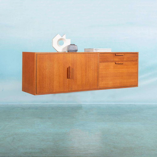 Vintage blond zwevend dressoir 60s, floating sideboard oak