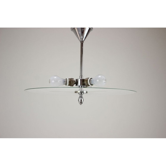 Image 1 of Vintage art deco metalen en glazen ophanging, Tsjecho-Slowakije 1930