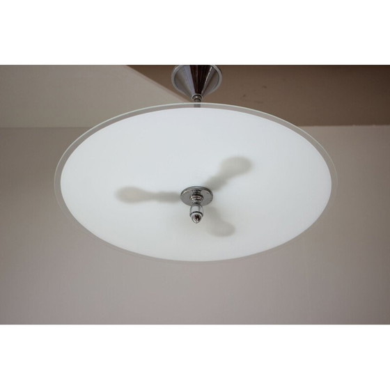 Image 1 of Vintage art deco metalen en glazen ophanging, Tsjecho-Slowakije 1930