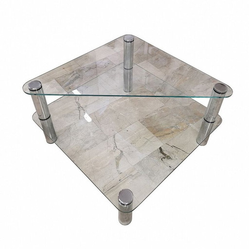 Marcuso" vintage salontafel in glas en roestvrij staal door Marco Zanuso voor Zanotta